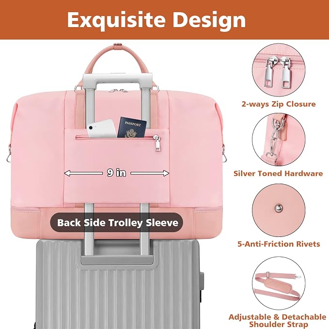 Travel Weekender Bag for Women, 21" Overnight Bag with Shoe Compartment 50L Large Travel Duffel Bag Carry On Tote for Weekend, Overnight, Business Trips, Water Resistant - Image 5