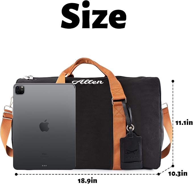 Travel Duffle Bag Set for Men Boys Personalized Weekender Overnight Bag with Embroidered Name - Custom Canvas Duffle Bag with Toiletry Bag and Shoe Compartment for Travel Trip Workout (Black) - Image 4