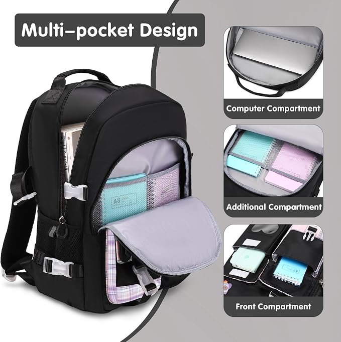 ACESAK Backpack for Girls - Bookbag Backpacks Schoolbag for Girls Kids Teen Women Casual Travel Daypacks - School Bag Elementary Middle School College Cute Backpack with Lunch Box (Black Purple) - Image 2