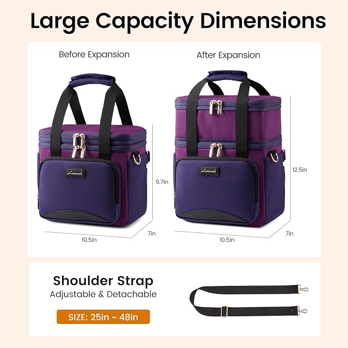 LOVEVOOK Insulated Lunch Bag For Women,Large Double Deck Adult Lunch Box,Teacher Lunch Tote Bag With Cup Holder,Leakproof Cooler Bag With Adjustable Shoulder Strap For Work Picnic Beach,Larger 15L - Image 6