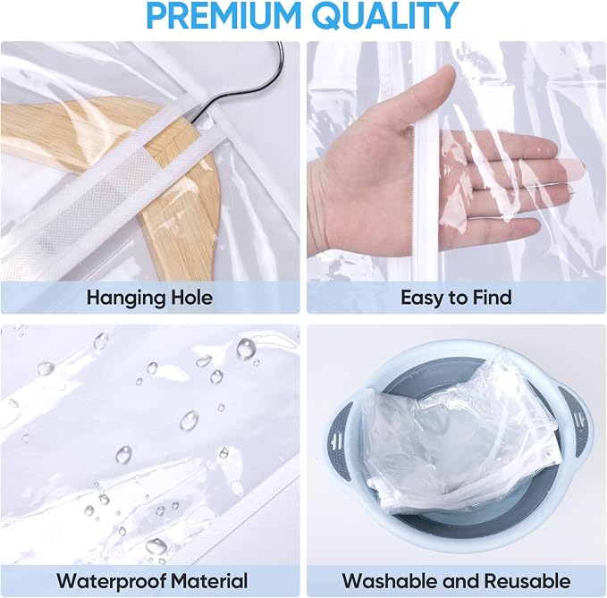 BALEINE 60'' Clear Garment Bags, 2 Packs PEVA Dress Bag for Closet Clothes Dresses Suit Coats Storage (Clear, 2PK) - Image 2