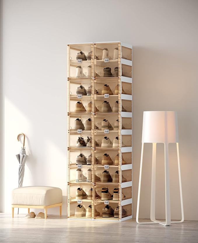 ANTBOX Foldable Shoe Rack,Shoe Organizers for Closet Plastic Shoe Storage Box for Entryway,Living Room,Large Sturdy Stackable Sneaker Cabinet Bins with Magnetic Clear Door 10 Tiers 20 Pairs - Image 5