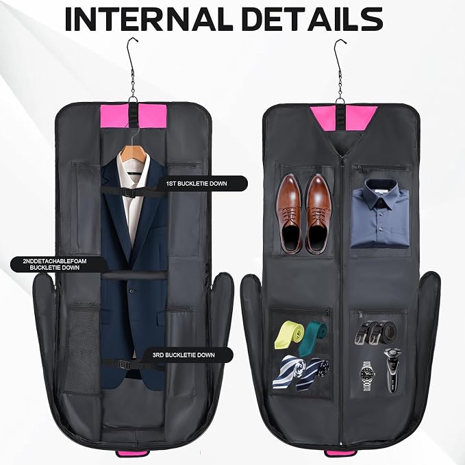 Goloni Garment Bag For Men Women Travel & Business,Hanging Clothes & Multiple Compartment,Waterproof Foldable Suit Bag Rose - Image 2