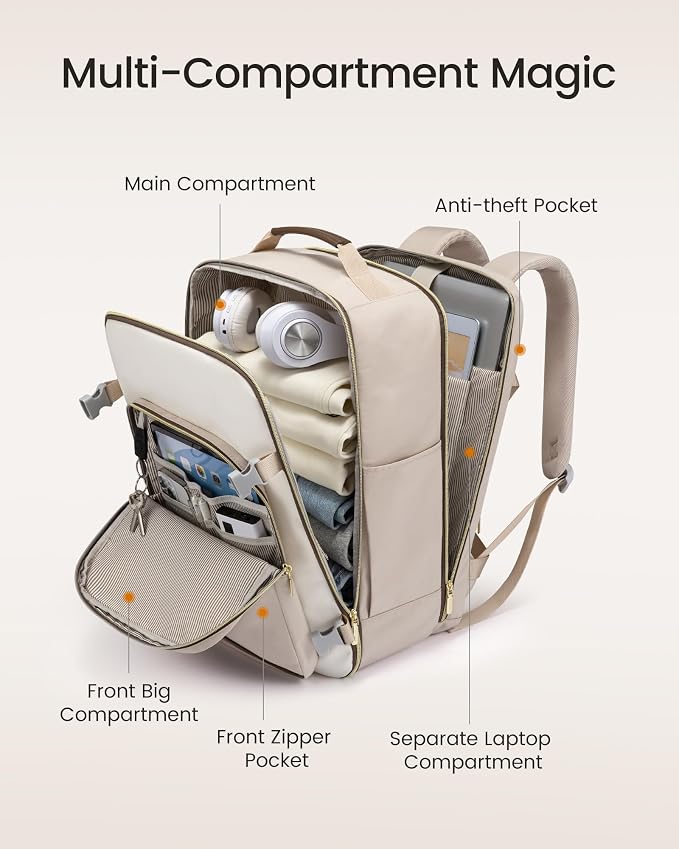 LOVEVOOK 50L Large Travel Backpack for Women, Carry on Backpack Airline Approved, Waterproof Travel Essentials fits 18" Laptop, TSA Personal Item Travels Bag Sports Backpack with 3 Packing Cubes - Image 3