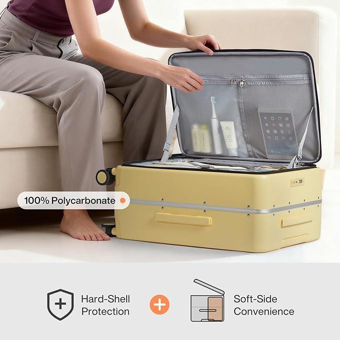 mixi 20 Inch Carry On Luggage 22x14x9 Airline Approved PC Hard Shell Suitcase Top Opening Aluminum Frame Travel Suitcases with Wheels, Lark Yellow - Image 4
