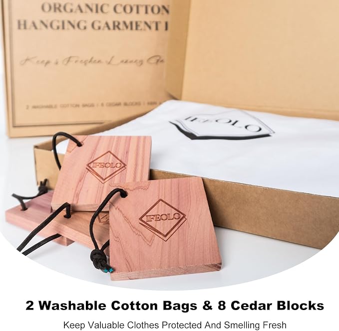 2PC Luxury 48'' Organic Cotton Garment Storage Bag for Hanging Clothes | 8 Cedar Blocks for Fresh Smell| Breathable Garment Bag for Hanging Clothes for Closet Best for Suit, Sweater, Short Dress, Gown - Image 2