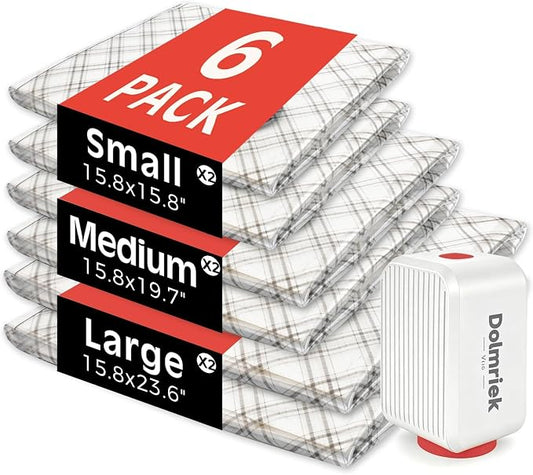 6pcs Vacuum Seal Bags for Clothing Travel, Cordless Pump, Carry-on Size Compression Packing Bags, 4000Pa Suction & 2400mAh Battery, Vacuum Storage Bags for Clothes, Luggage, Suitcase, Space Saver by DolmriekTravelVacuumBags