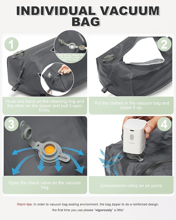 VGCUB Vacuum Backpack Travel with Pump, Vacuum Seal Compression Bags Laptop Backpack Personal Item - Image 3