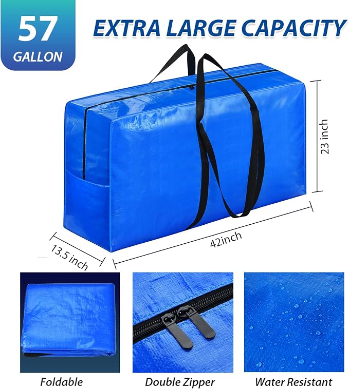 Extra Large Storage Bags, 57 Gallon XXL Jumbo Large Moving Bags Heavy Duty | 4 PACK Clothes Storage Totes Bins Moving Boxes Supplies, Foldable Travel Duffle Bag, Christmas Tree Bag,42x23x13.5 inch - Image 2