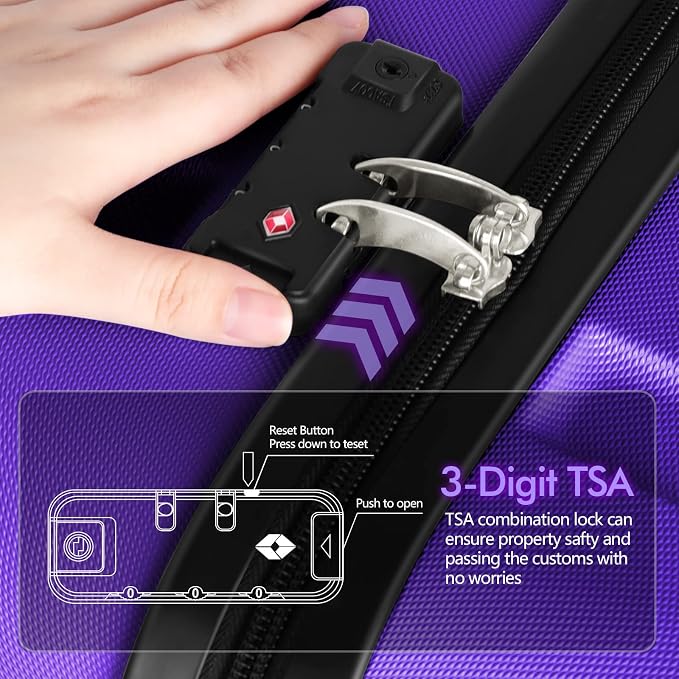 AnyZip Luggage PC ABS Hardside Lightweight Suitcase with 4 Universal Wheels TSA Lock Checked-Medium 24 Inch Violet Purple - Image 5