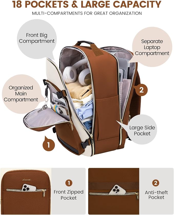 LOVEVOOK 50L Travel Backpack for Women & Men, Airline Approved Carry On Luggage with 3 Packing Cubes, TSA Overnight Bags, Waterproof Personal Item Bag, Weekender Essentials Backpacks fits 17" Laptop - Image 4