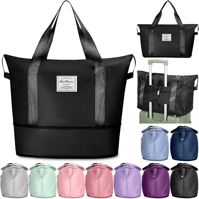 9 Pack Expandable Travel Bags Bulk, Foldable Duffel Bag for Travel Waterproof Shoulder Weekender Overnight Totes with Wet Pocket Sports Gym Totes Airport Carry on Luggage for Women Men by Unknown