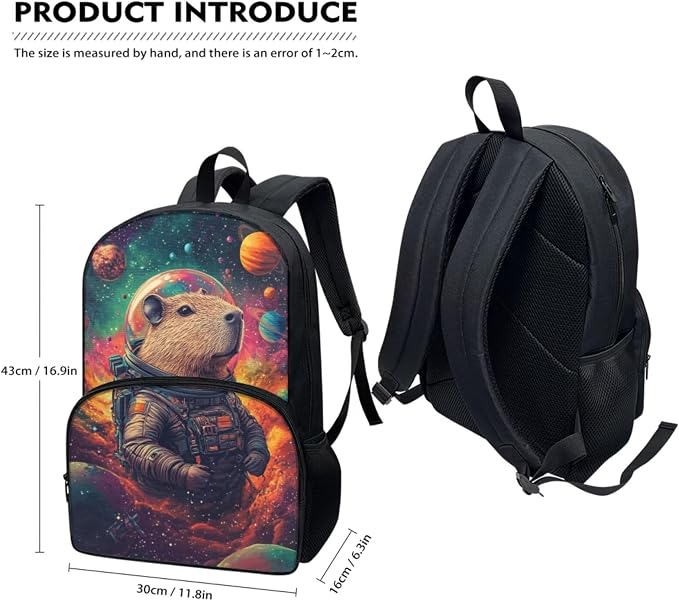 Cute Capybara Backpack for School Boys 6-7 8-9 with Lunch Box Primary Student Solar System Planets School Bag and Lunch Bag Set 2nd Grade Bookbag/Lunchbox, 3 Piece - Image 2