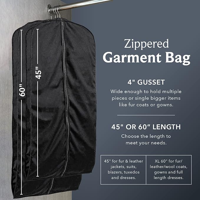 45" Fur Coat Garment Bags for Travel & Hanging Clothes (Black) - Suit Covers Garment Bag for Men & Women Dress Bag - Closet Storage Suit Bag, Dress Bags, Coat Storage - Image 3