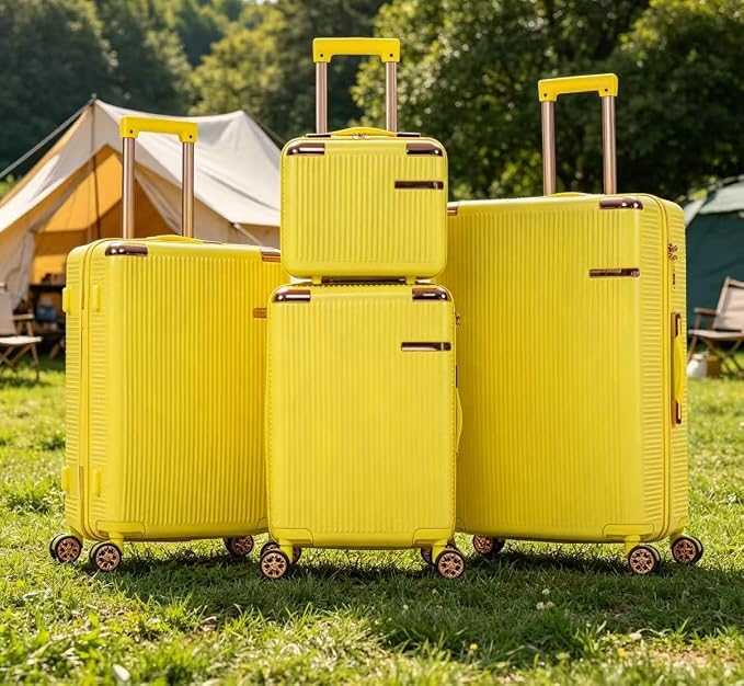 Merax Luggage Sets 4 Piece with Cosmetic Case TSA Lock, Hardside ABS Carry On Suitcase with YKK Zippers Lightweight Rolling Travel Luggage Sets with Spinner Wheels,14+20+24+28 IN,Yellow - Image 4
