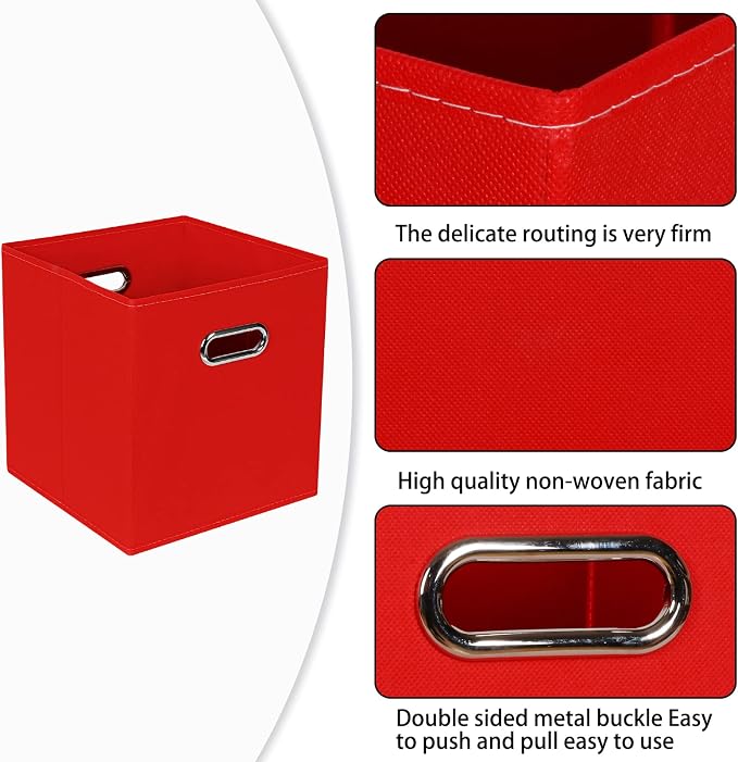Fabric Cloth Storage Bins,Fabric Cube Bins Organizer with Dual Handles Foldable Cube Storage Baskets for Home Bedroom Storage,Set of 6,(Red) - Image 7