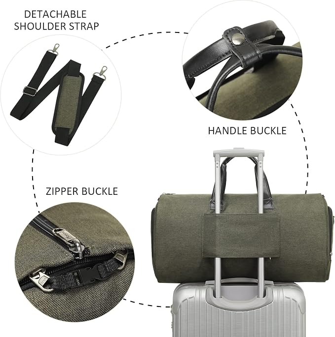 Modoker Convertible Garment Bag with Shoulder Strap, Carry on Garment Duffel Bag for Men Women - 2 in 1 Hanging Suitcase Suit Travel Bags,Forest Night - Image 5