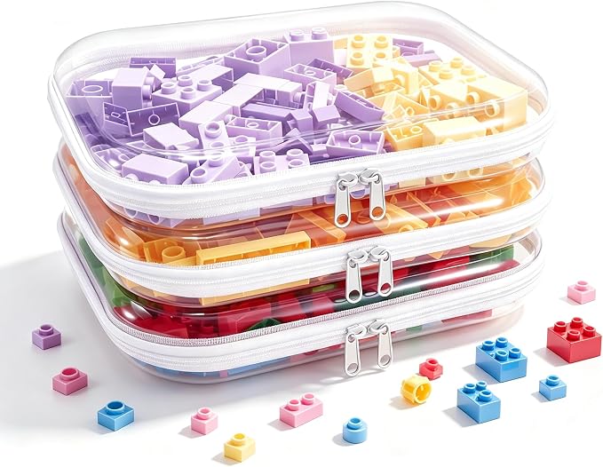 Clear Hard Plastic Zipper Case,Transparent Double Zippers Hard Pouch with 3pcs,Portable Travel Organizer Bin for Toy Storage by Unknown