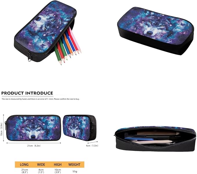 Galaxy Wolf Backpack for Girls Kids Backpack with Lunch Box Water Bottle Carrier with Strap and Soft Pencil Case 4PCS Set Bookbag with Front Pocket for School 17 inch Large Capacity School Bag - Image 5