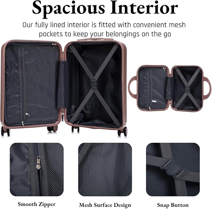 2 Pcs ABS Spinner Luggage Set with Front Opening Design, 14" Cosmetic Case & 20" Carry-On with Combination Lock For Business Trip, Champagne - Image 5