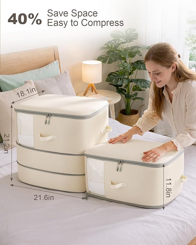 Comforter Storage Bag - 3-Layer 2-Pack Self Compression Organizer, Closet Organizers and Storage, Under Bed Space Saver, Blanket Organizer for Bedding, Pillow, Sheet, Clothes, Nursery Use - Image 3