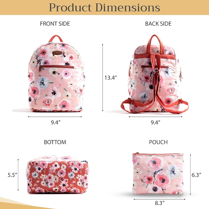 Maison d' Hermine Backpack for Women Men Cotton Shoulder Multipurpose Rucksack with Small Pouch Lightweight Multi Pocket Bag for Travel Beach Perfect for Spring Summer (Romantic Poppy - Saumon) - Image 5