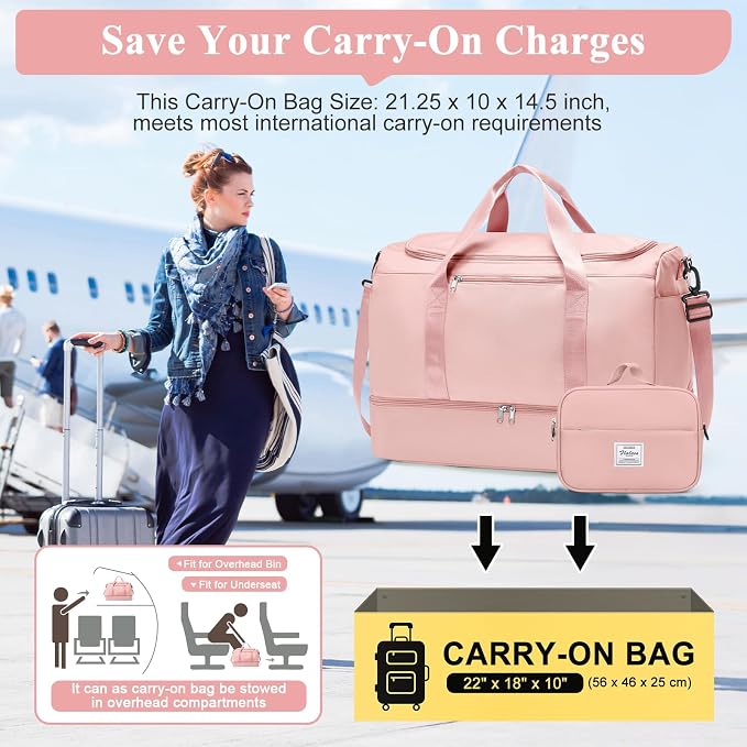 Extra Large Travel Duffel Bag, Carry-On Weekender Bags for Women Travel | Overnight Weekend Bag with Shoes Compartment for Travel Business Trips Sport Hospital, Toiletry Bag Included - Image 2