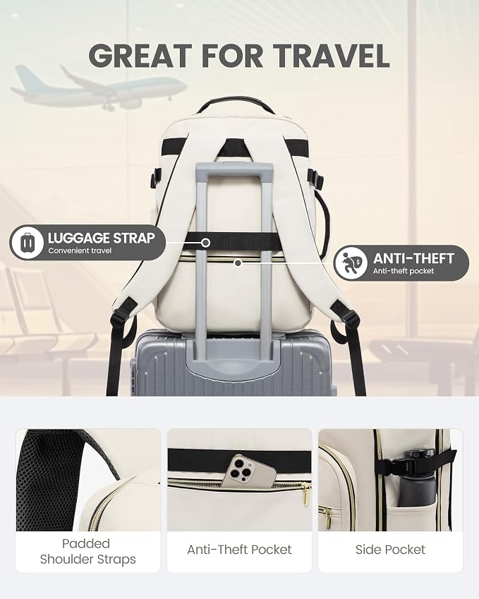 LOVEVOOK Travel Backpack for Women & Men 40L,Airline Approved Carry On Backpack Travel Essentials,TSA Carry on Luggage,Waterproof Personal Item Travel Bag,Suitcase with 3 Packing Cubes,Beige-Black - Image 6