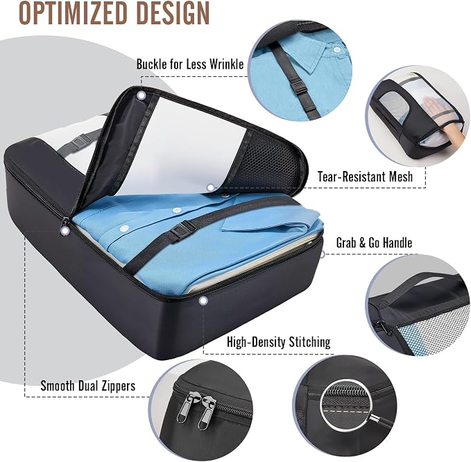 Veken 11 Set Packing Cubes for Travel,Anti-Wrinkle Buckled Suitcase Organizer with Shoe,Toiletry,Makeup Bag,Carry On Luggage Bag with 99+ Count Mesh Holes for Airplane & College Dorm Essentials - Image 4