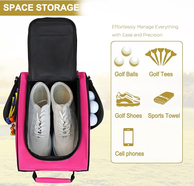 Goloni Golf Shoe Bag for Men Women, Ventilated Golf Shoe Bag with Side Pockets, Lightweight Portable Golf Shoe Carrier for Golf Shoes, Tees, Balls & Accessories,Pink - Image 3