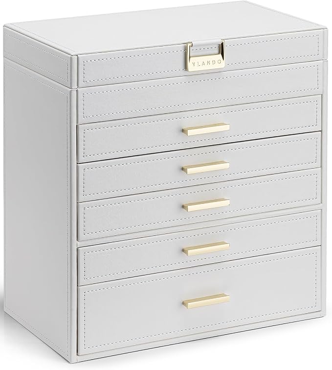 VLANDO 6 Layer Large Jewelry Box - Jewelry Holder Organizer, Jewelry Box Organizer for Drawer Necklace Ring Bracelet and Watch, Birthday Gift for Loved Ones - White by VLANDO