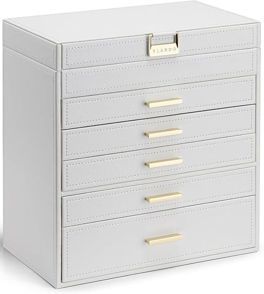 VLANDO 6 Layer Large Jewelry Box - Jewelry Holder Organizer, Jewelry Box Organizer for Drawer Necklace Ring Bracelet and Watch, Birthday Gift for Loved Ones - White by VLANDO