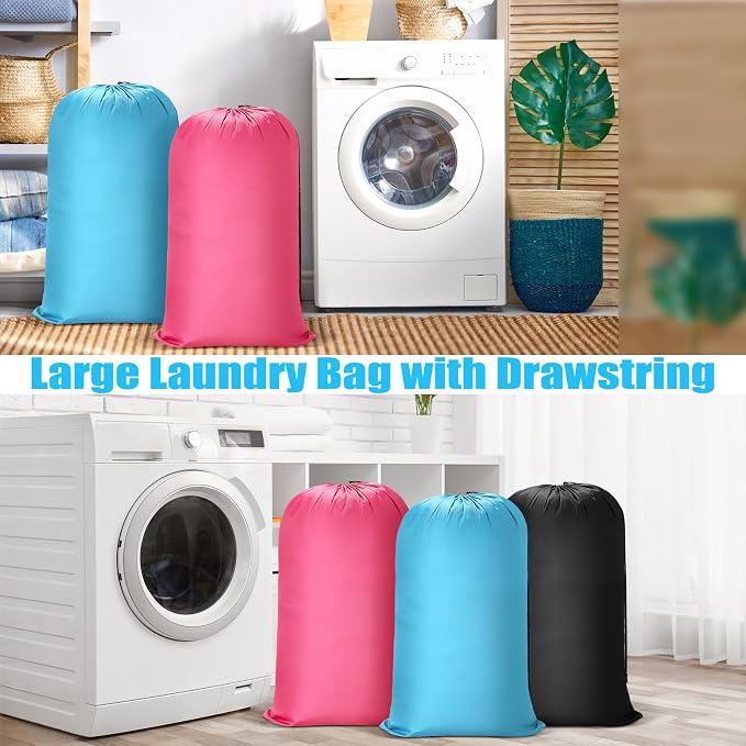Nuogo 20 Pcs Laundry Bag Washable Travel Laundry Bags with Drawstring Lock Closure Large Heavy Duty for Camping Tent Blankets Dirty Clothes Yarn Fabric Storage, 38 x 24 Inches(Black, Blue, Pink) - Image 3