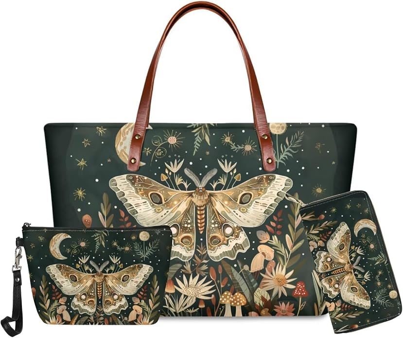 GIFTPUZZ Women Tote Bag Women Wallet Portable Cosmetic Bag for Women Bag Set 3 Pack PU Leather Bags with Zipper - Image 3