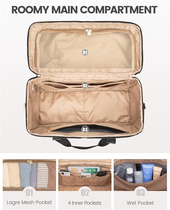 LOVEVOOK Travel Duffle Bag - Weekender & Overnight Bag with Toiletry & Wet Pocket, Carry-On Size, 3pc Set - Image 3