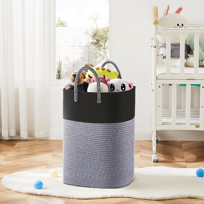 Laundry Basket,Woven Cotton Rope Laundry Hamper,Versatile Storage for Dirty Clothes,Baby Toys,and Blankets in Bathroom, Nursery,and Living Room (Black, 60L) - Image 6