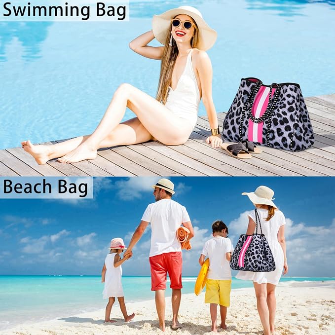 IBFUN Neoprene Bag, Large Multipurpose Beach Bag Neoprene Tote Bag with Inner Pocket for Women/Pool - Image 2