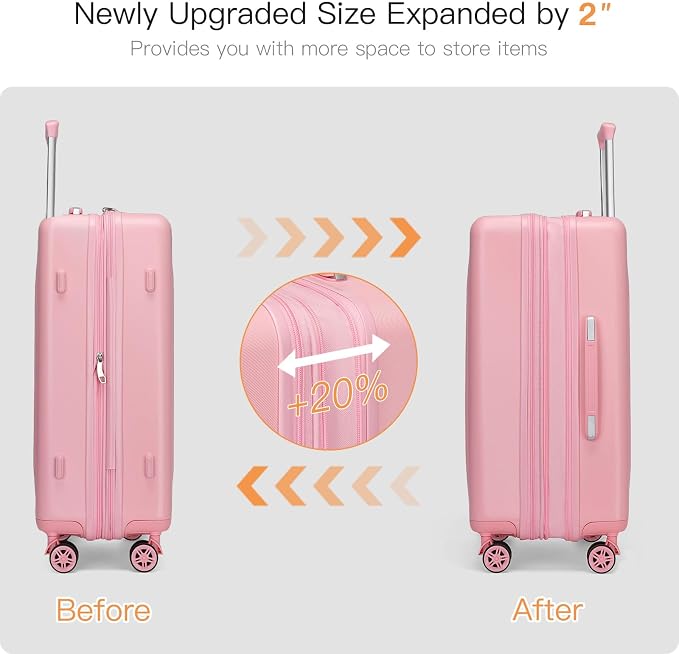 Kono 24 Inch Expandable Luggage with Spinner Wheels Checked Suitcase Pink | PC+ABS Hard Shell Suitcase with TSA Lock Scratch and Drop Resistant, 24 Inch Lightweight Medium Luggage for Travel - Image 5