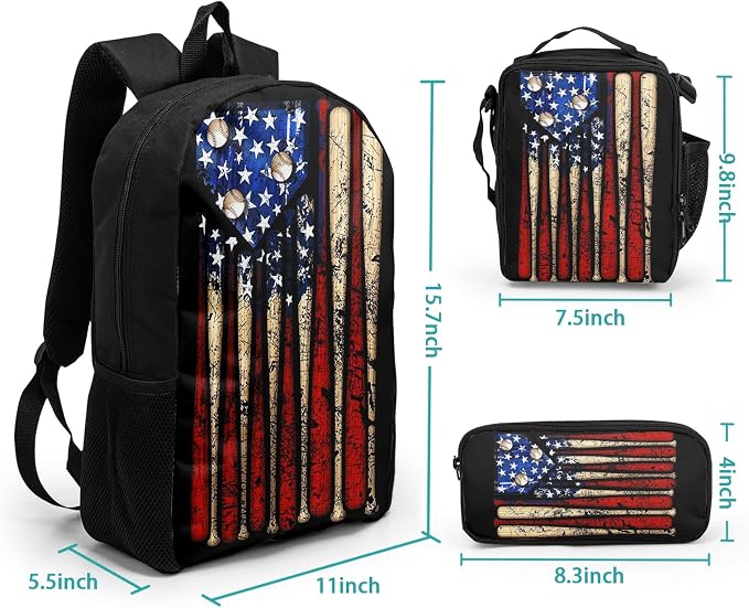 Giwawa American Flag Baseball School Backpack Set Lightweight Teen Girls Women Kids School Bags College Bookbag with Lunch Bag - Image 2