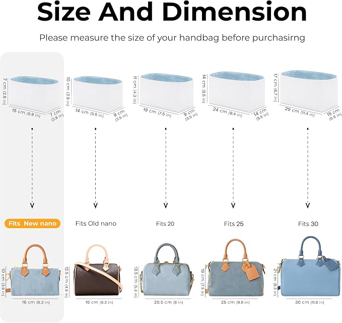 Purse Organizer Insert for LV Speedy Nano Handbag,Custom Fit Inside Premium Celeste Lightweight WaterResistant Tote Bag Insert - Image 2