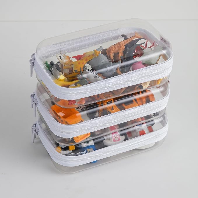 CoiiJoii Zippered Pouch Hard, Clear Zippered Hard Pouch, Stackable Storage Bins, Portable Clear Bin Zipper (white, 1Pc-Small) - Image 3