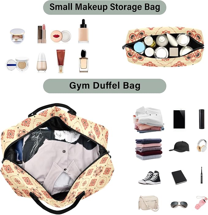 Weekender Bags Travel Duffel Gym Bag 4359 Mandala Orange Boho Carry on Overnight Tote Bag with Toiletry Bag for Airplane Travel Trip Gym Yoga - Image 4