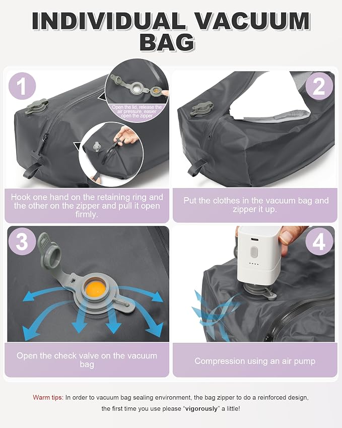 VGCUB Vacuum Backpack Travel with Pump, Vacuum Seal Compression Bags Laptop Backpack Personal Item - Image 3