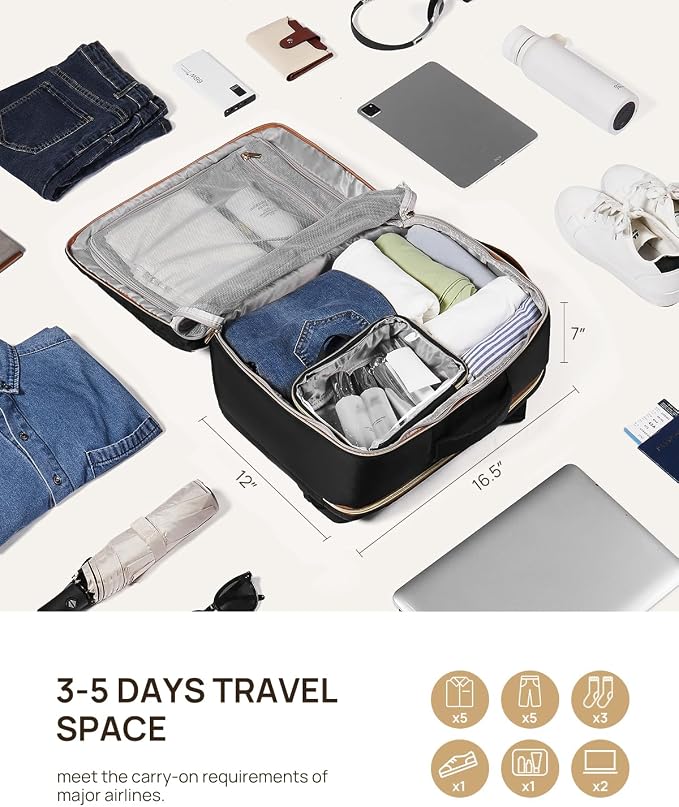 Telena Travel Backpack for Women, 15.6 inch Laptop Backpack TSA Carry on Backpack Personal Item Size Flight Approved Travel Bag Daypack with Multi-Pockets for Work, Travel, Business, Black-Beige-Brown - Image 3