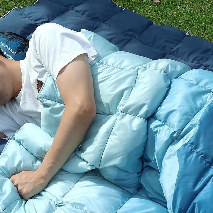 zzlamb Puffy Down Camping Blanket Water-Repellent, Down Throw Travel Blanket Portable for Outdoor, Light Warm Quilt for Couch Plane Car Theater Stadium Picnic RV Backpacking Hammock - Image 5