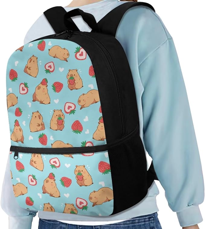 Blue Capybara Strawberry Girls Elementary School Backpack with Lunch Box Pencil Case School Bag Sets Kids Bookbags 3 in 1 - Image 5