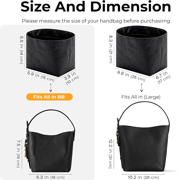 Purse Organizer Insert Compatible with LV All In BB | Handcrafted DuPont™ Tyvek®, Precision 1:1 Custom Fit, Matte Black w/ Zipper, Keep Bag Clean & Protected for Travel & Commute - Image 2