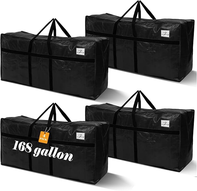 Windyun 4 Pack 168 Gallon Extra Large Moving Bags XXL Heavy Duty Storage Bag with Strong Zipper Handle Jumbo Big Tote Box Foldable for College Dorm Travel Clothes Duffle Blanket Pillow(Black) by Windyun