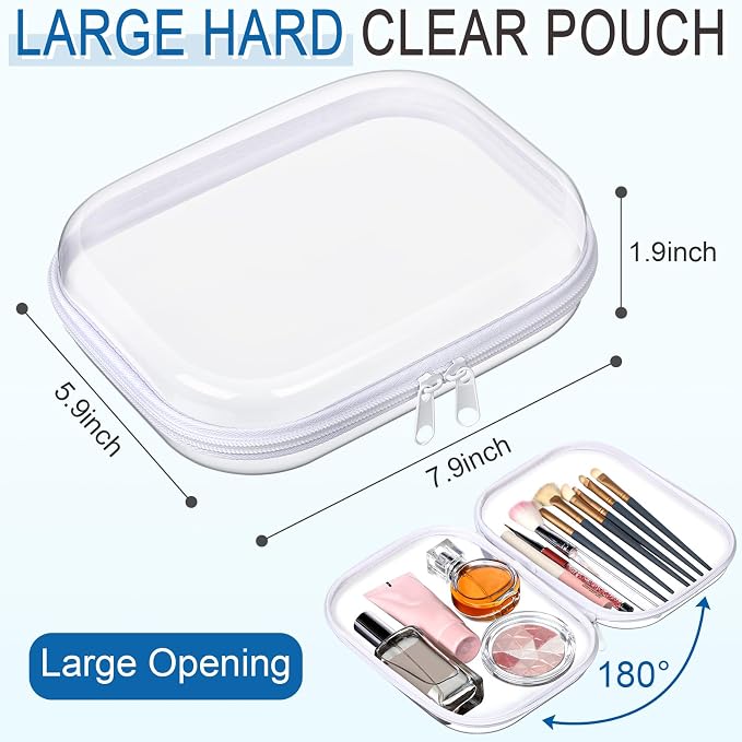 Sanwuta 6 Pcs Clear Hard Zipper Case Hard Plastic Zipper Pouches Makeup Bag Pencil Pouches Transparent Cases for Snacks Plastic Storage Organizer Box for Travel(Clear,7.87 x 5.9 x 2 Inch) - Image 2