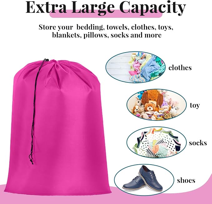 Woanger 12 Pack 28 x 45 Inch Extra Large Laundry Bags Bulk, Bright Colors | Washable Travel Laundry Bag with Drawstring Closure Large Dirty Clothes Organizer for College Dorm Home Hotel Camping - Image 3
